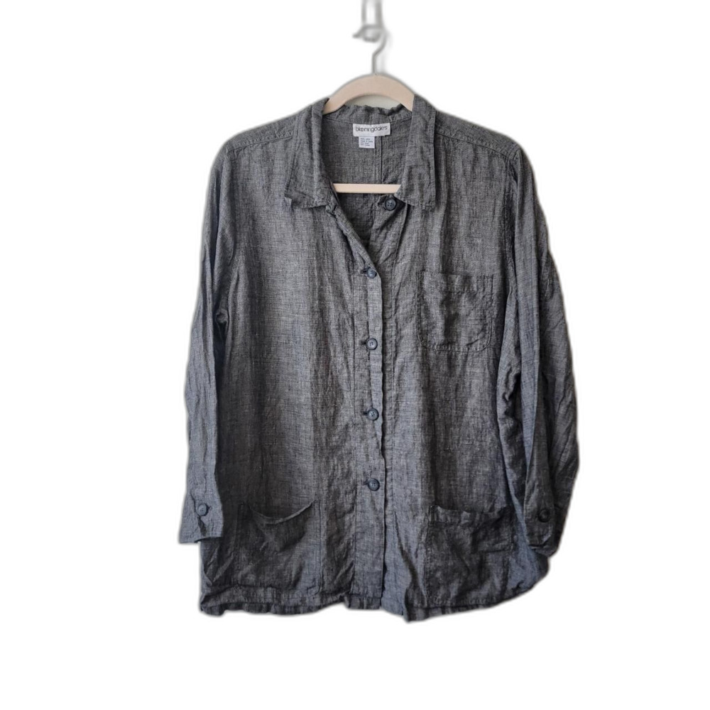 Bloomingdale's Grey Linen Button Up Shirt Relaxed Fit Coastal